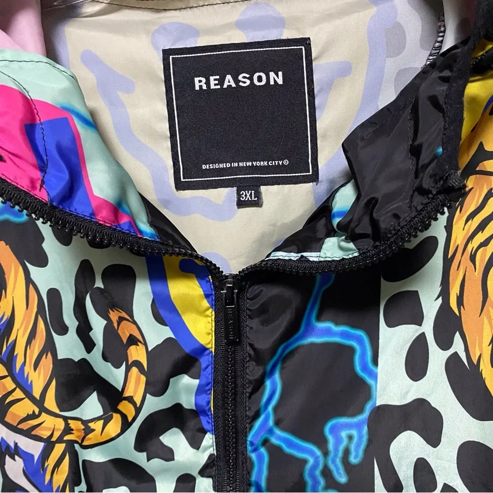 Reason Brand AOP AllOver Print Half-Zip Pullover Hooded Jacket Smiley Tiger RSN - Picture 8 of 14